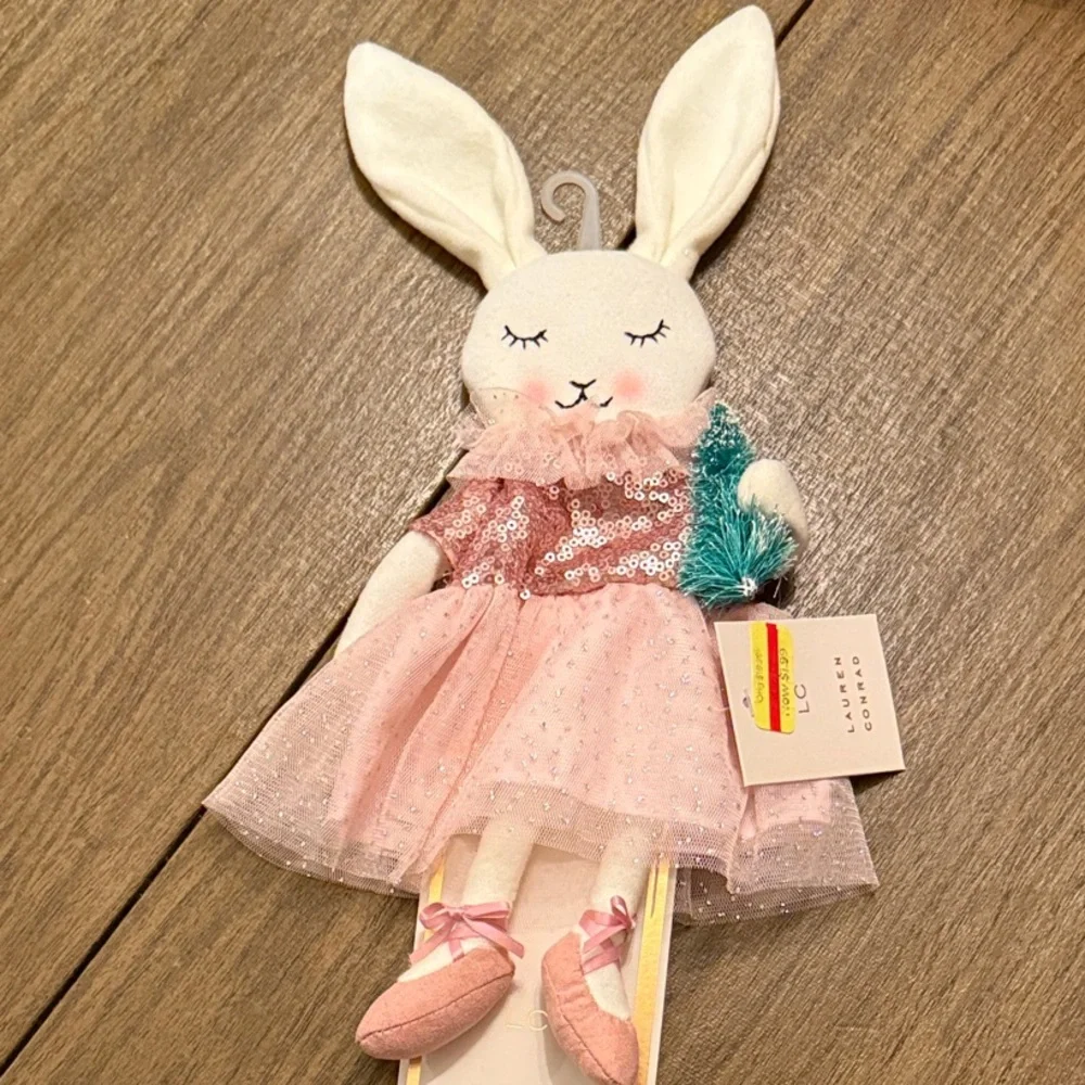 LC Lauren Conrad Blush Bunny Plush Pair of Wine Covers